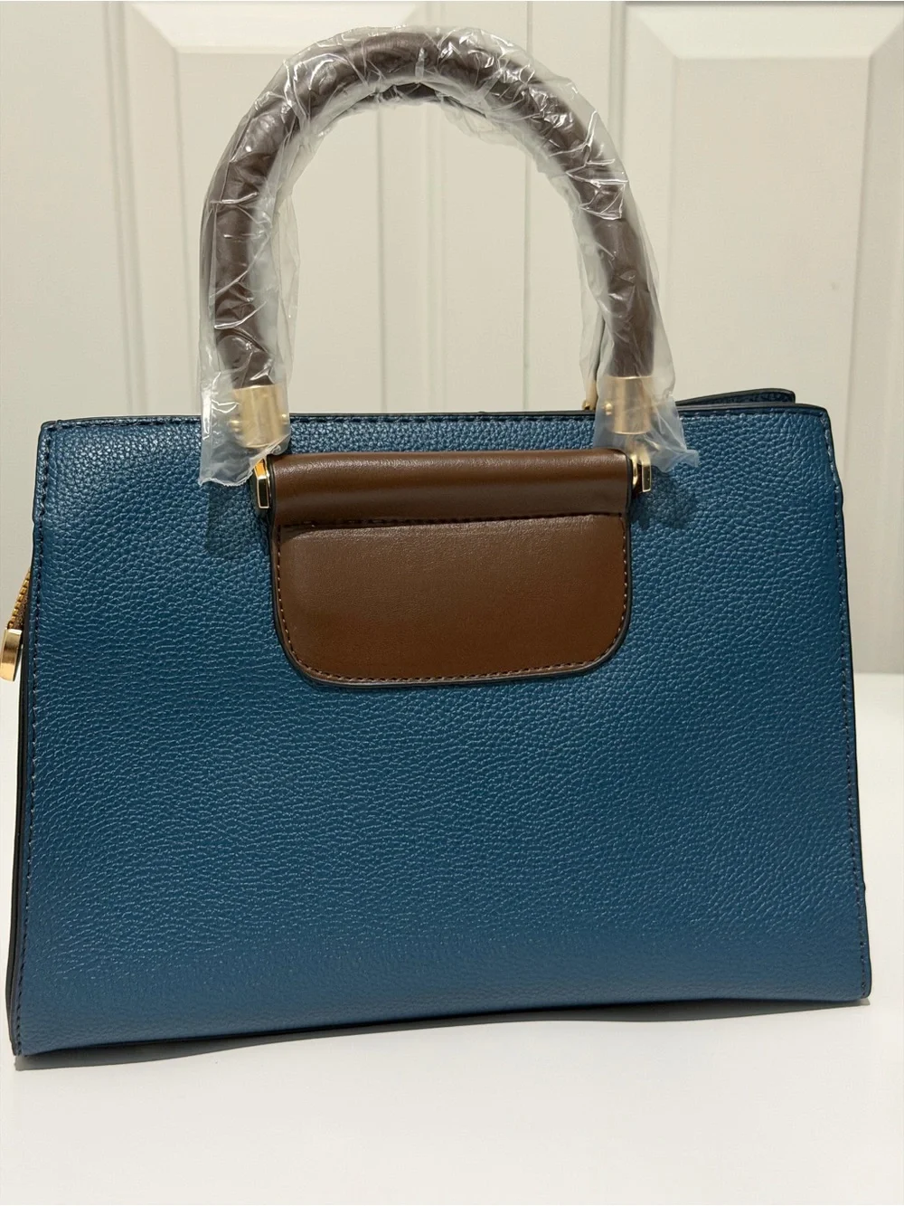 PLAY & SNGN Blue and Brown Structured Satchel with Wallet Set